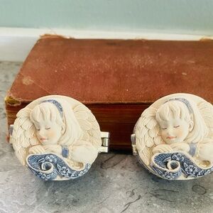 Set of 2 Vintage Blue and Cream Cameo Trinket Box’s -sleeping angels resin